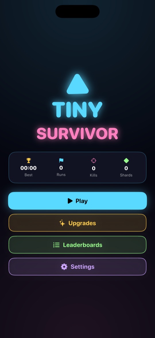 Tiny Survivor main menu